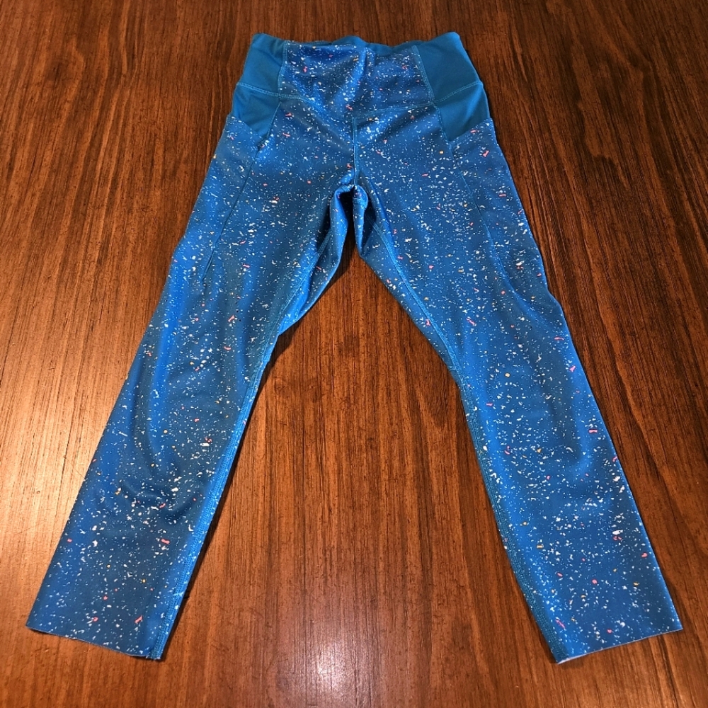 Brooks Woman’s Method 3/4 Tights Lagoon Green Speckle Print Athletic Size S